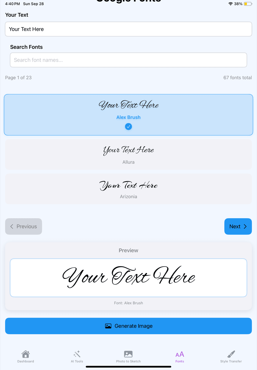 Dream Ink AI typography and font preview tools