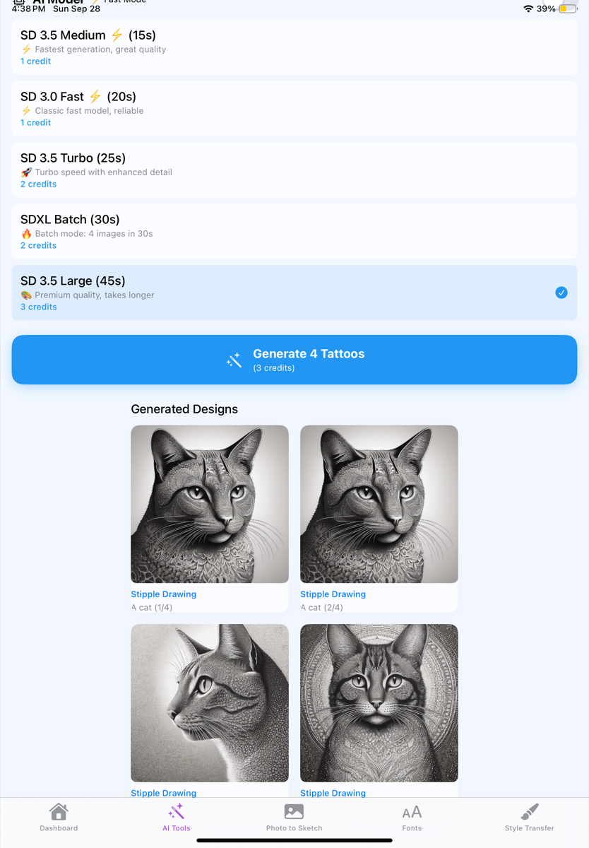 AI-powered tattoo design generation in action
